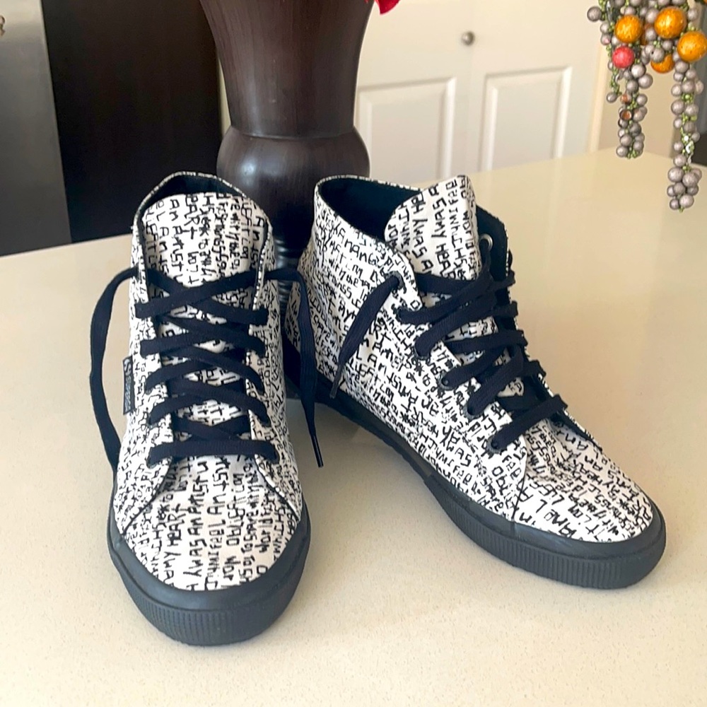 SUPERGA Domingo COTFANU Zapata High top sneakers graffiti black &white size 7